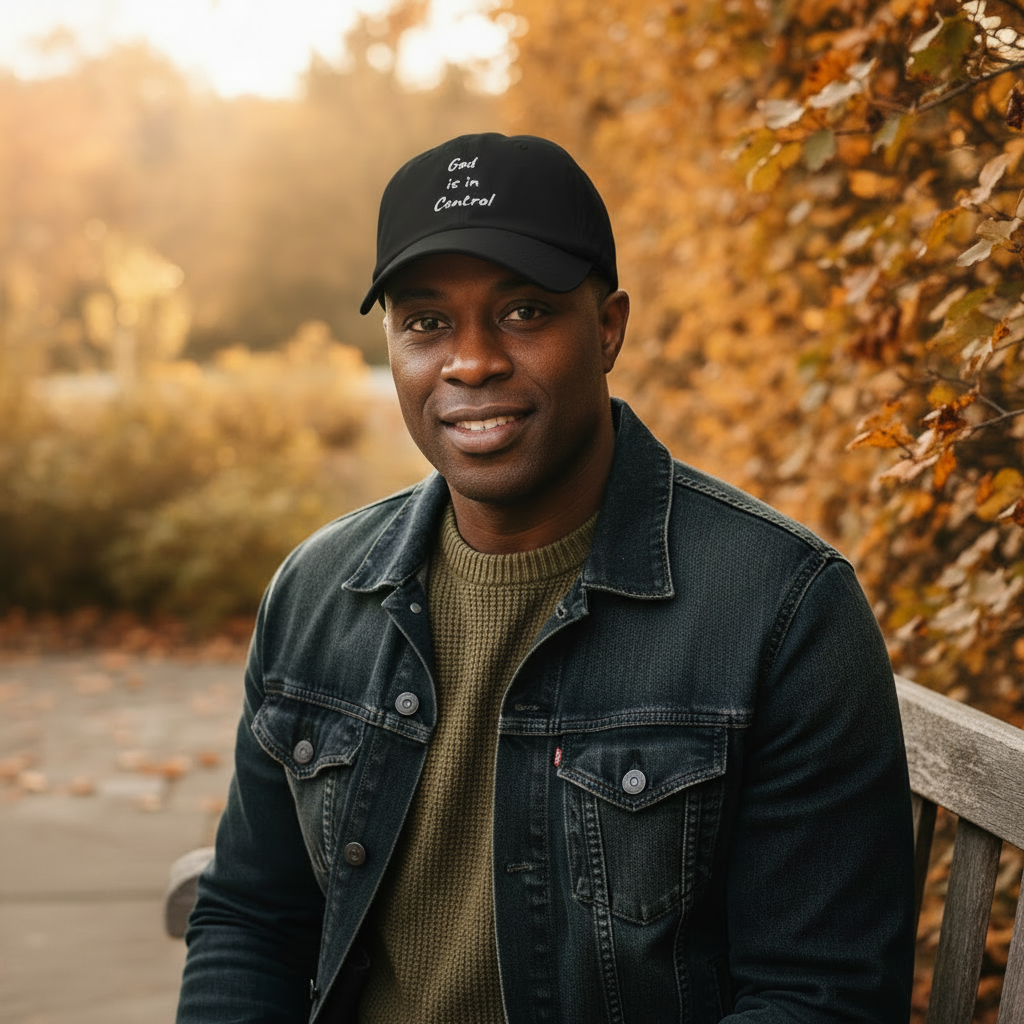 Black hat with clear fall background