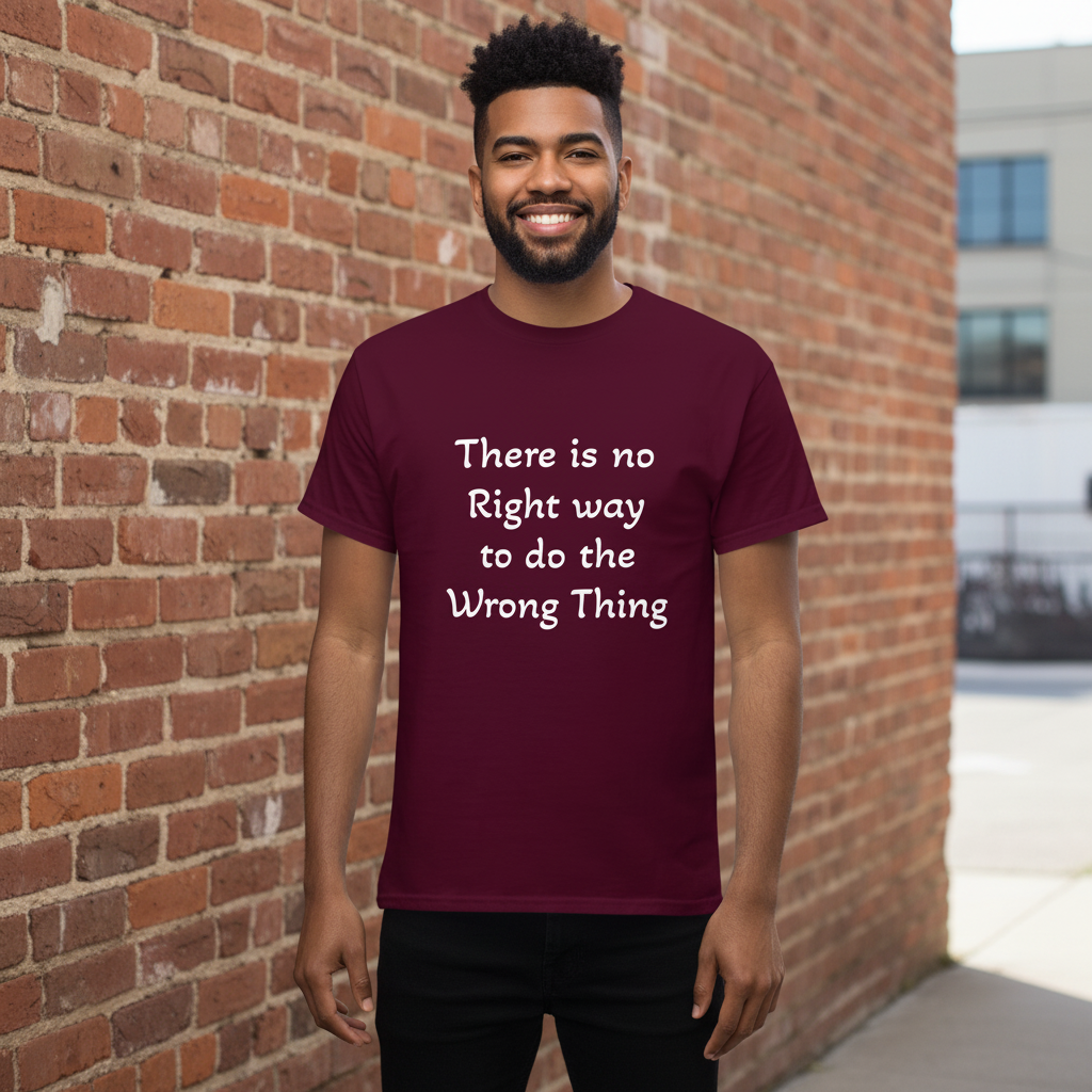 Burgundy tee Latino man