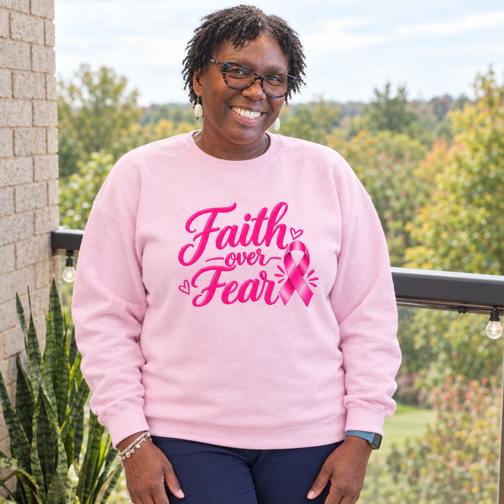 Corrected pink Faith over Fear sweatshirt preview