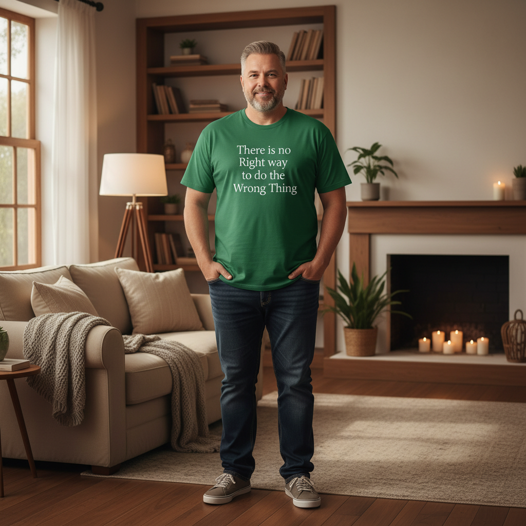 Forest green heavyset white man indoor home