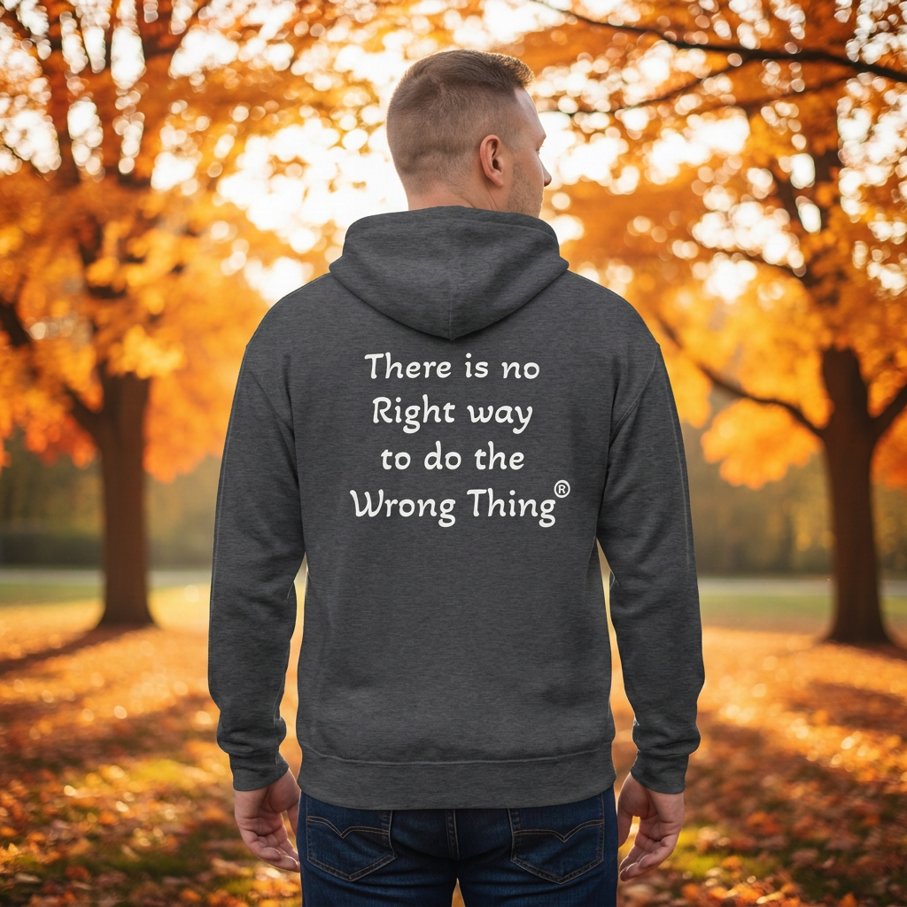 Dark Heather white-letter zip hoodie fall model
