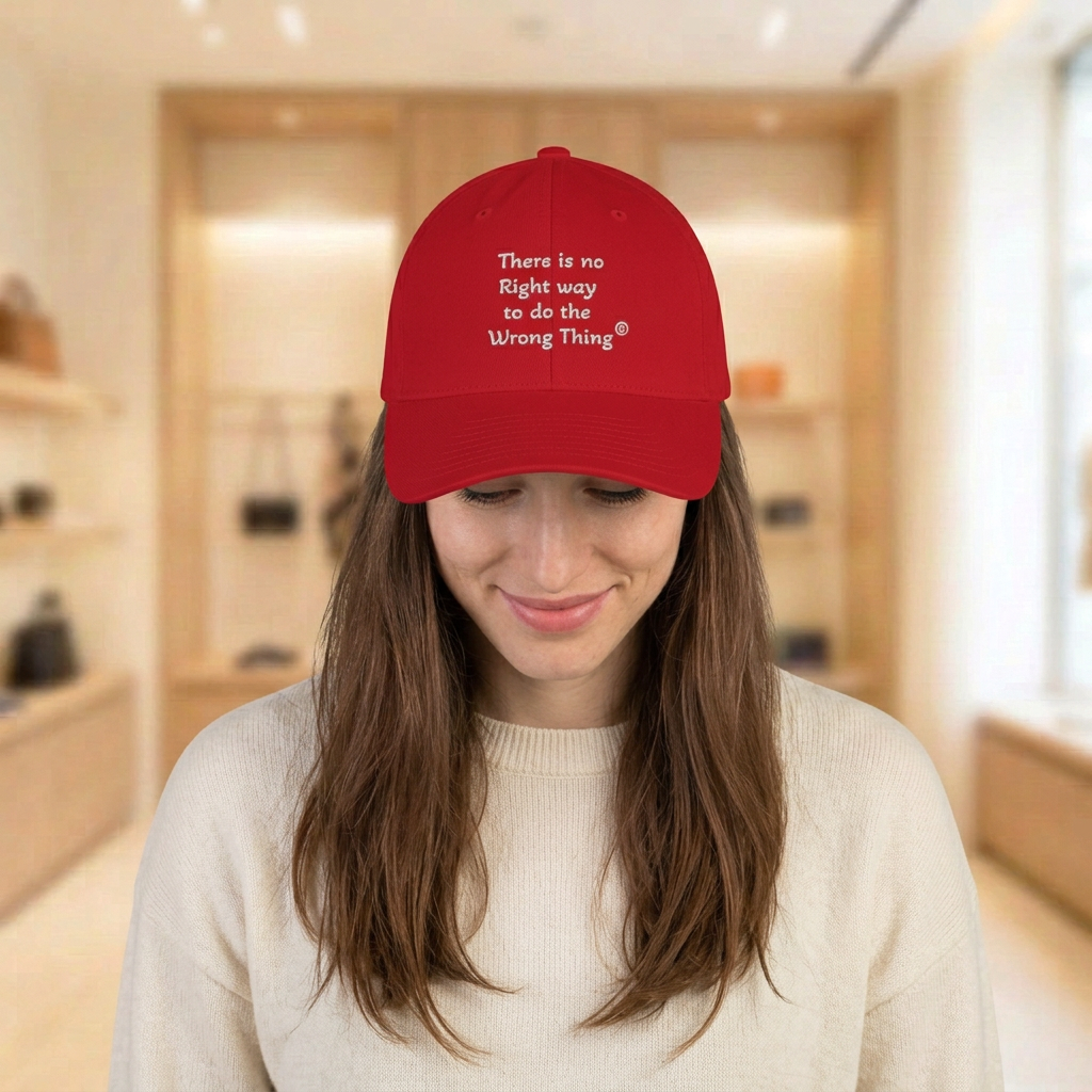 Long-haired woman wearing red cap looking down