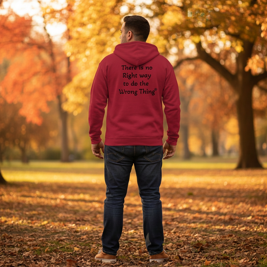 Man in Cardinal Red hoodie