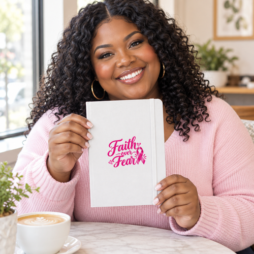Person holding the Faith over Fear journal
