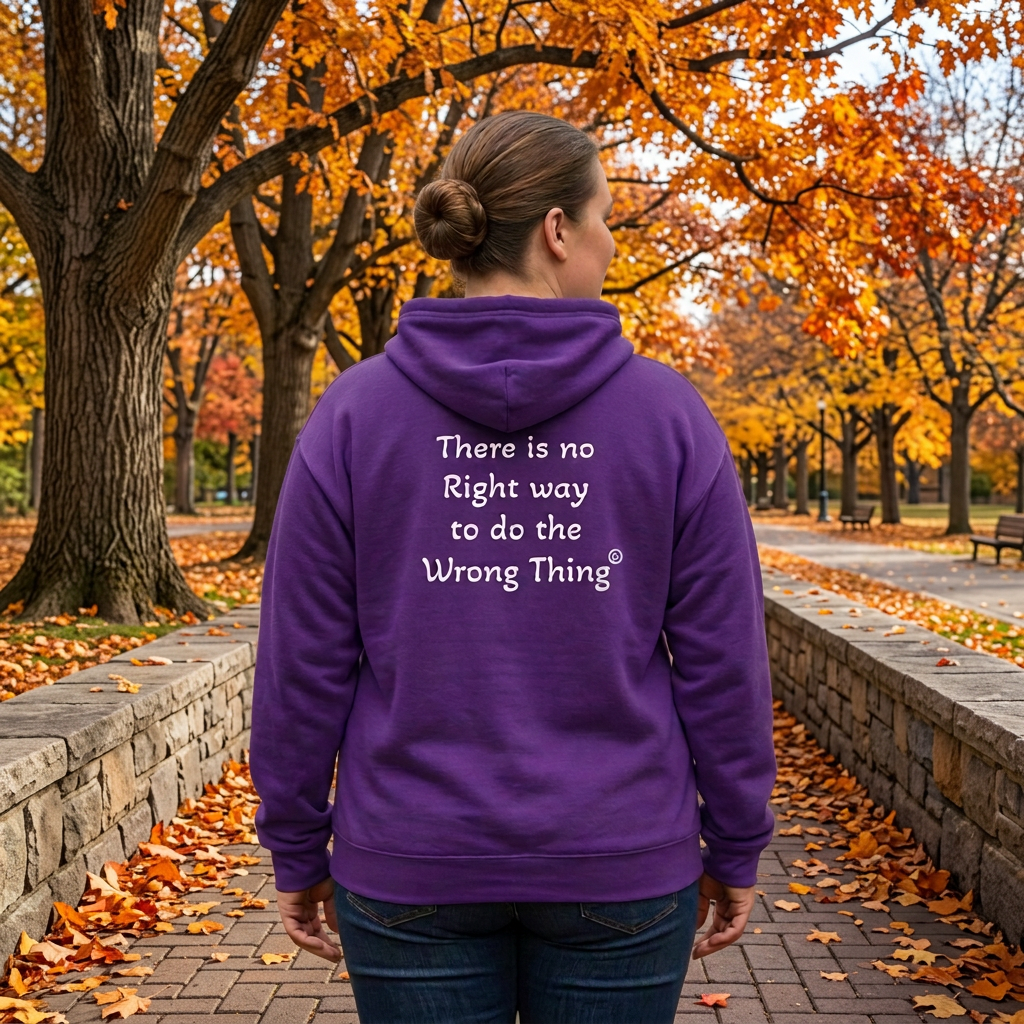 Purple hoodie with a new clear-focus fall park background
