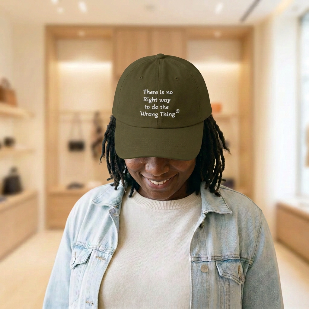 White-letter cap matching the gold-letter hat’s boutique background