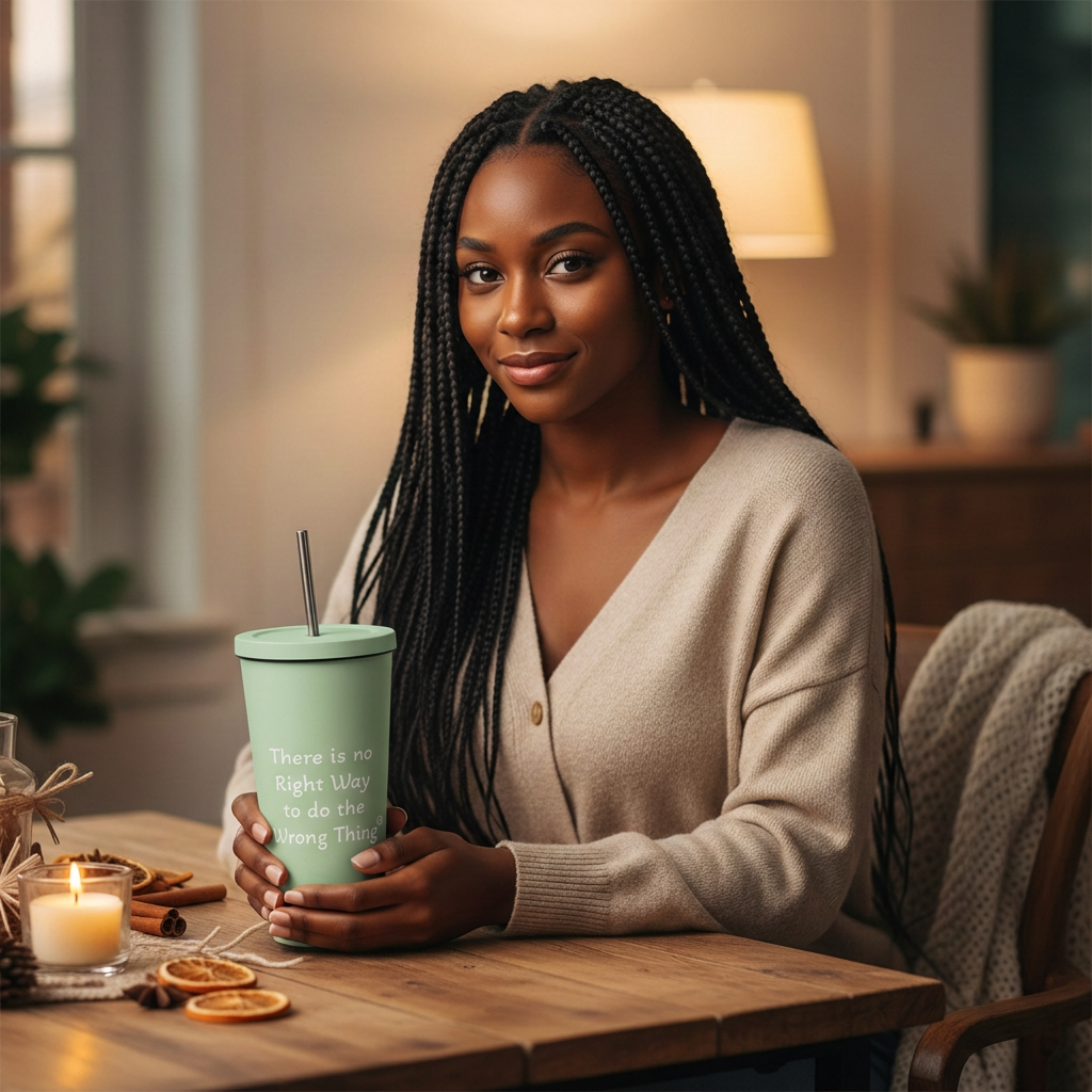 Woman holding the mint tumbler