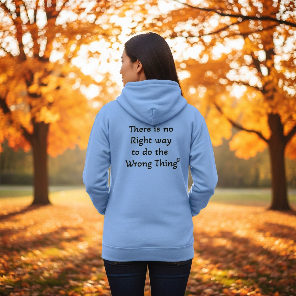 Woman in Carolina Blue hoodie